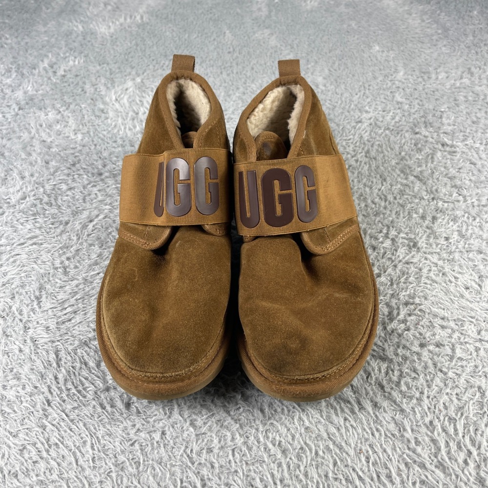 UGG Kids Brown Suede Sheepskin Lined Booties Shoes With Logo Strap Size Unknown